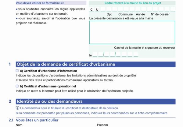 Cerfa Certificat d'urbanisme